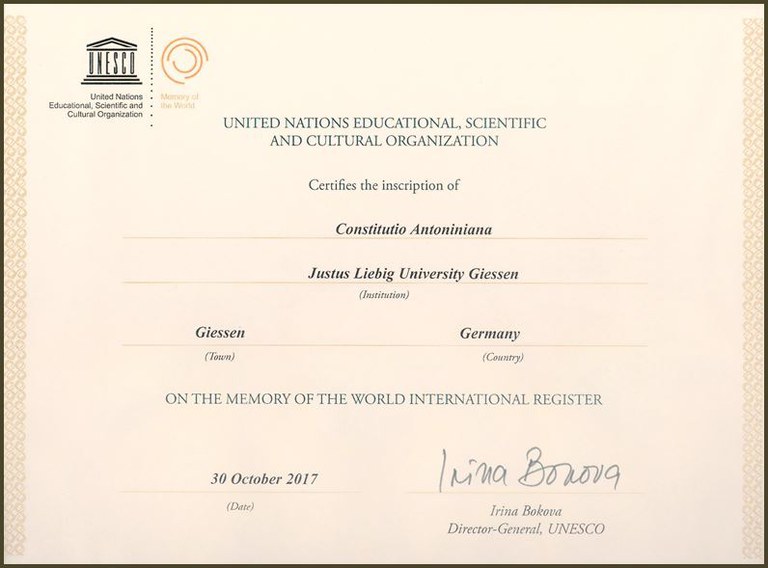 Zertifikat der UNESCO